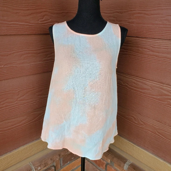 Staccato Women's Peach and Light Blue Watercolor Tie-Dye Sleeveless Blouse NWOT - Picture 2 of 10